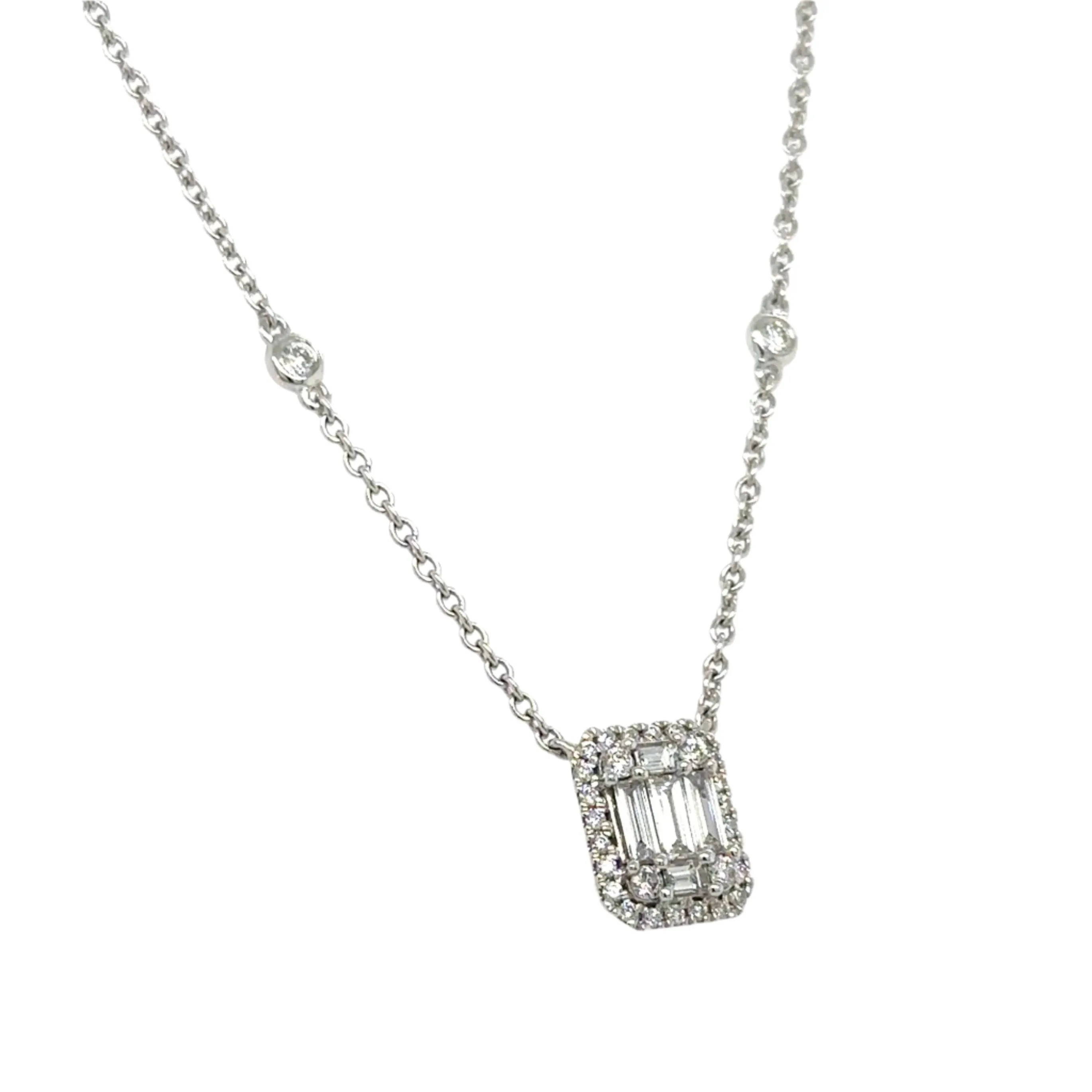 0.52ct tw Ladies Diamond Emerald Shape Pendant with Chain Necklace