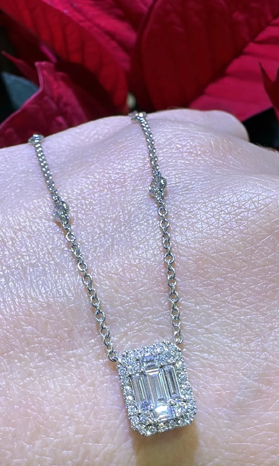 0.52ct tw Ladies Diamond Emerald Shape Pendant with Chain Necklace