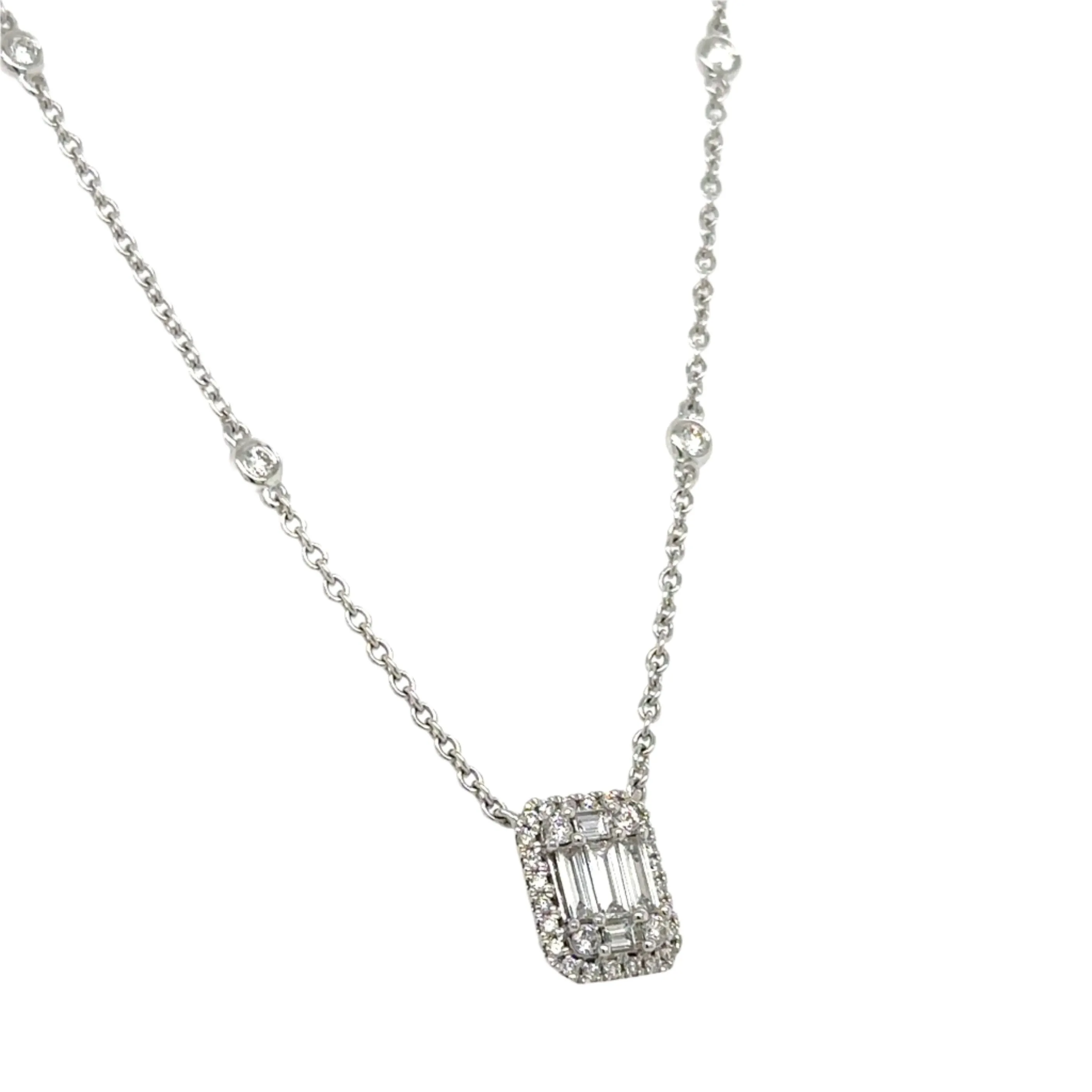 0.52ct tw Ladies Diamond Emerald Shape Pendant with Chain Necklace