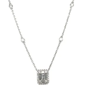 0.52ct tw Ladies Diamond Emerald Shape Pendant with Chain Necklace