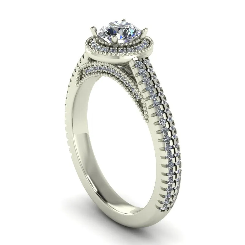0.85ct Round Diamond Gold Pave Engagement Ring - 04US03
