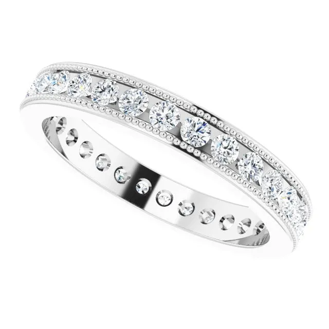 0.90 ct. Round Diamond  Eternity Band MIlgrain Accent Ring