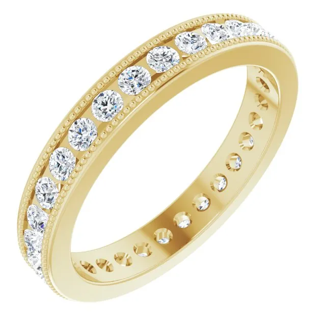0.90 ct. Round Diamond  Eternity Band MIlgrain Accent Ring