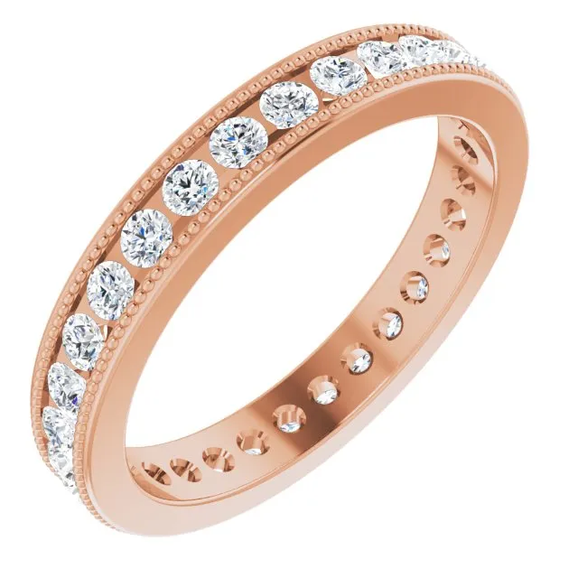 0.90 ct. Round Diamond  Eternity Band MIlgrain Accent Ring