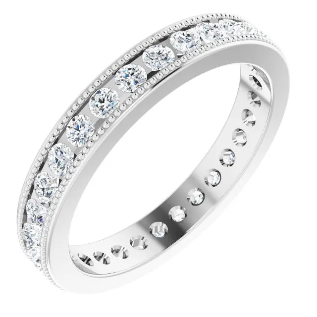 0.90 ct. Round Diamond  Eternity Band MIlgrain Accent Ring