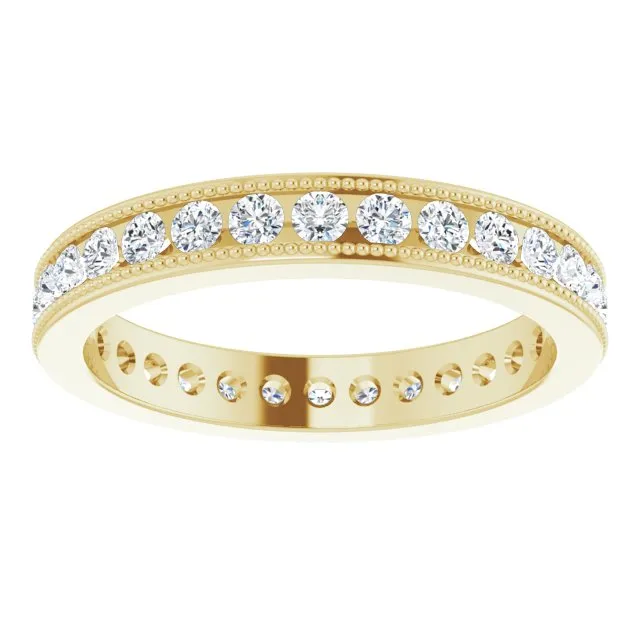 0.90 ct. Round Diamond  Eternity Band MIlgrain Accent Ring