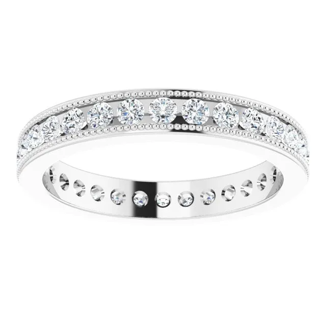 0.90 ct. Round Diamond  Eternity Band MIlgrain Accent Ring