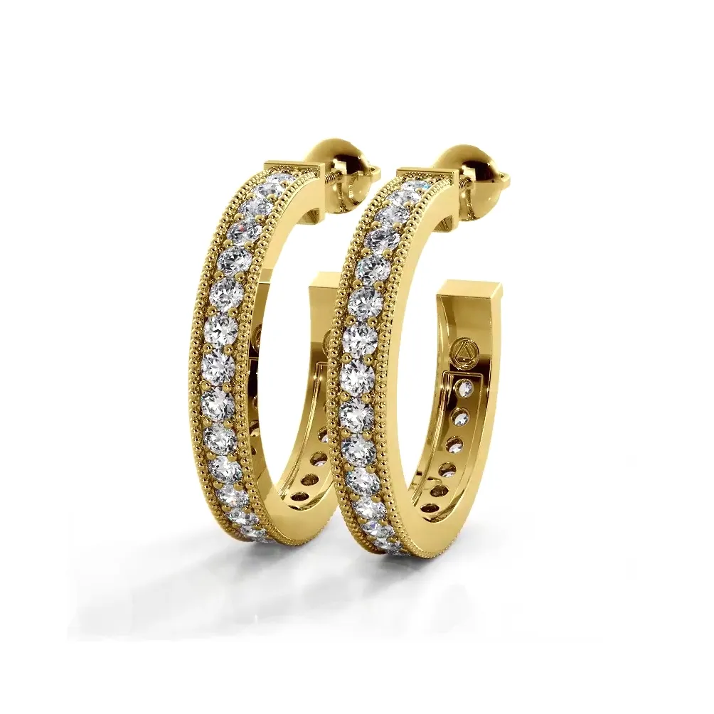 1.0 ct. Round Diamond Milgrain Accent Hoop Earrings