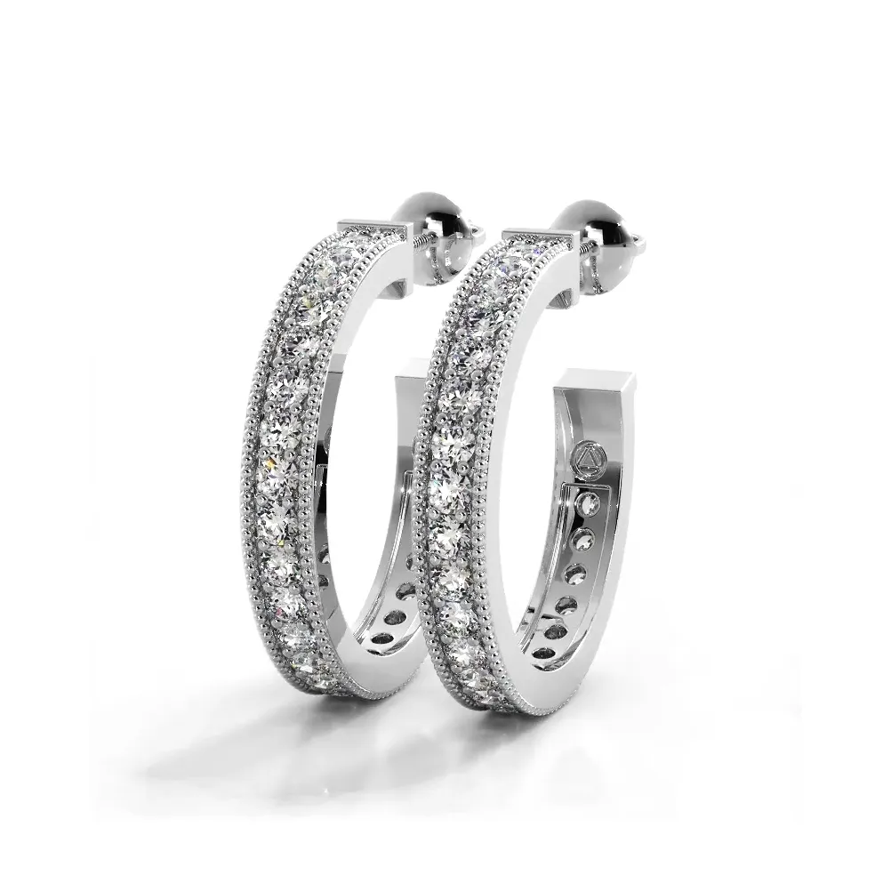 1.0 ct. Round Diamond Milgrain Accent Hoop Earrings