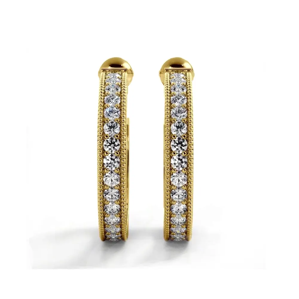 1.0 ct. Round Diamond Milgrain Accent Hoop Earrings