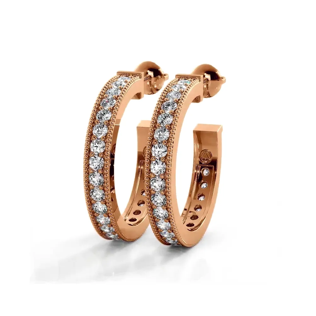 1.0 ct. Round Diamond Milgrain Accent Hoop Earrings