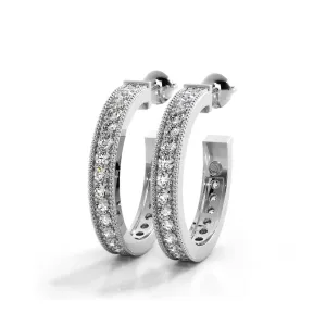 1.0 ct. Round Diamond Milgrain Accent Hoop Earrings
