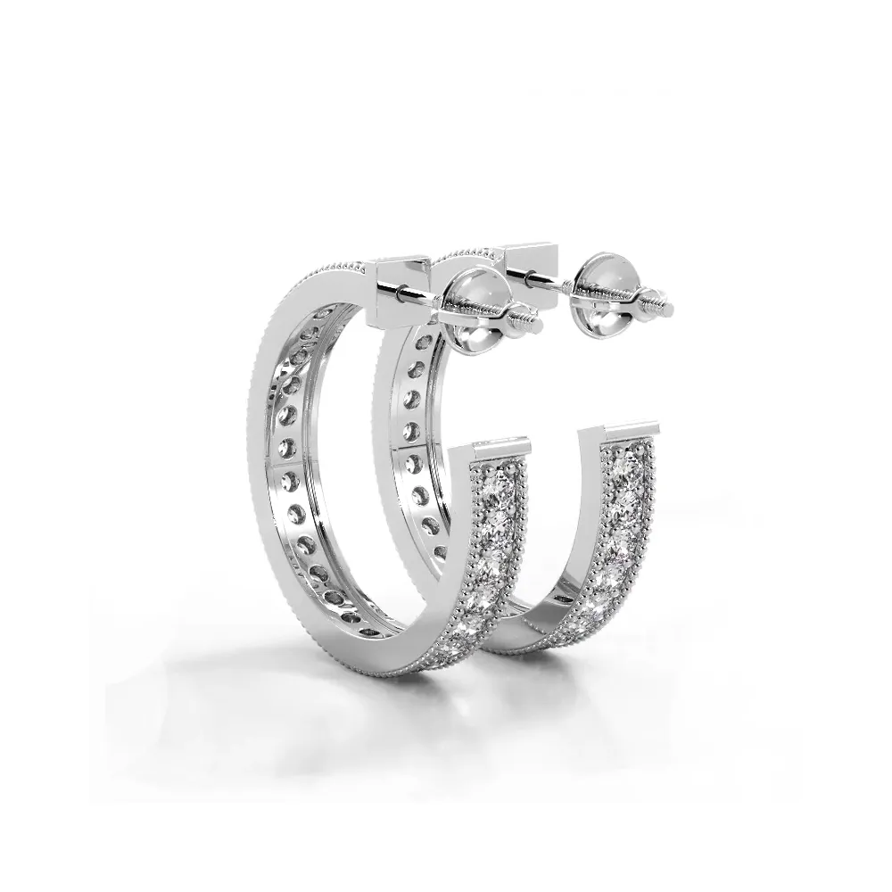 1.0 ct. Round Diamond Milgrain Accent Hoop Earrings