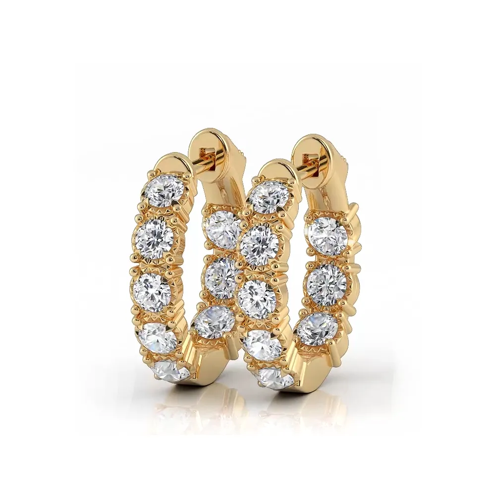 1.0 ctw. Diamond Hoop Earrings Crown  Style Setting