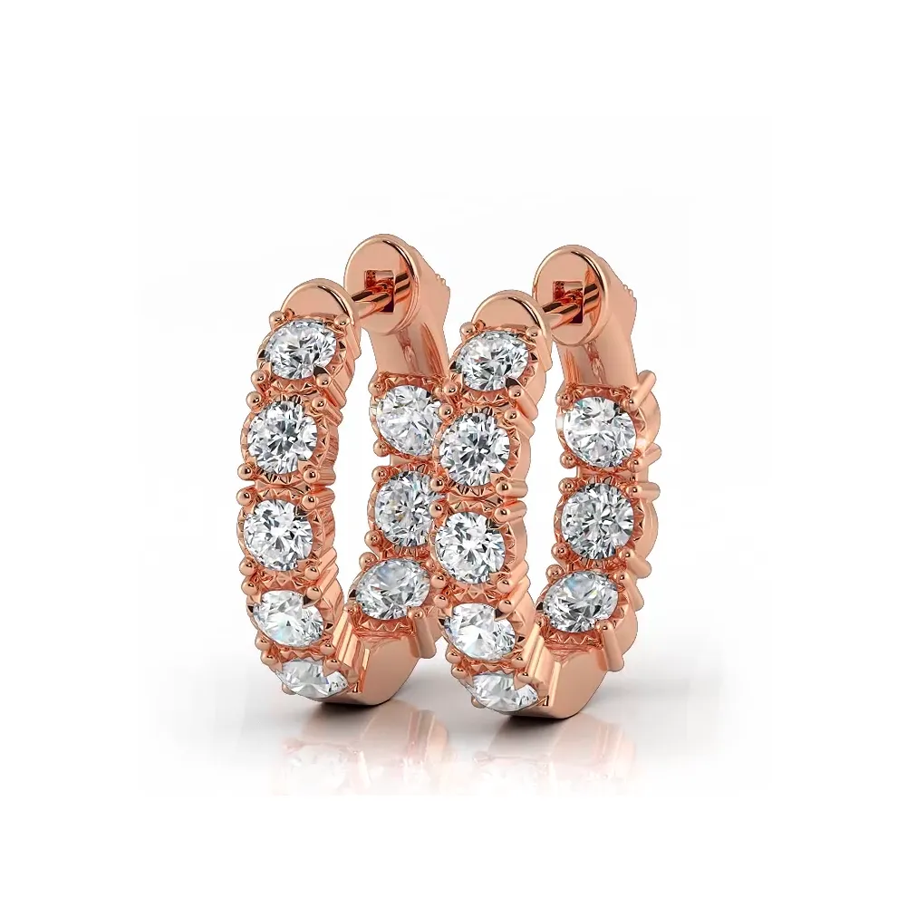 1.0 ctw. Diamond Hoop Earrings Crown  Style Setting