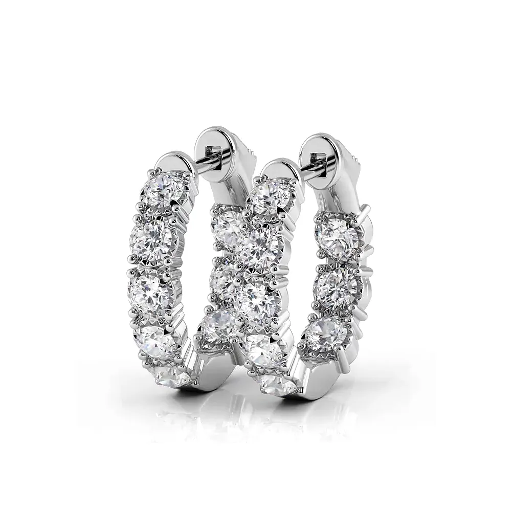 1.0 ctw. Diamond Hoop Earrings Crown  Style Setting
