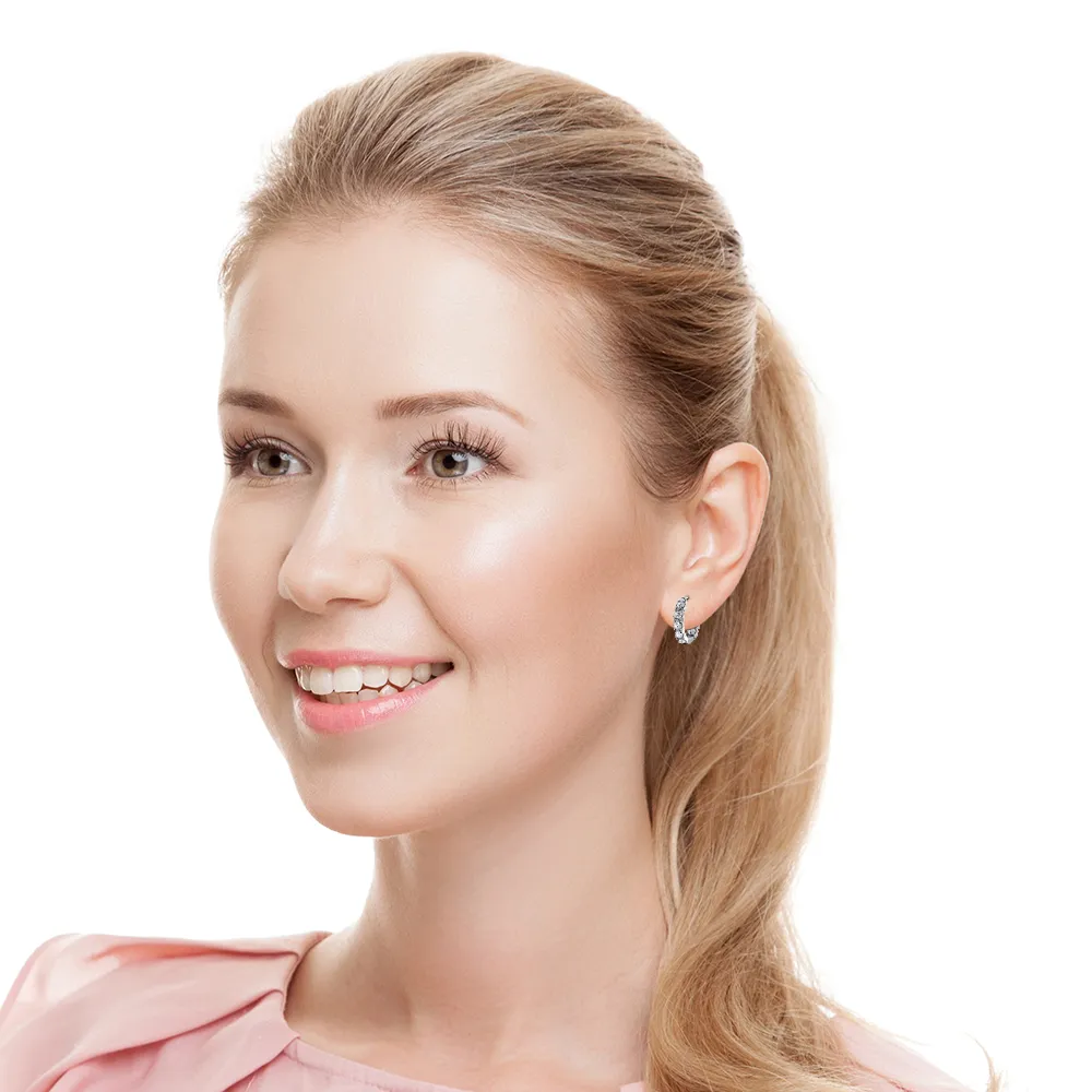 1.0 ctw. Diamond Hoop Earrings Crown  Style Setting