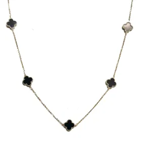 10K Yellow Gold (10mm) Designer Style Clover Beaded Edge Black Onyx Necklace