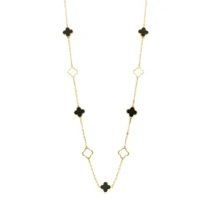 10K Yellow Gold (7mm) Designer Clover Style Black Onyx Necklace