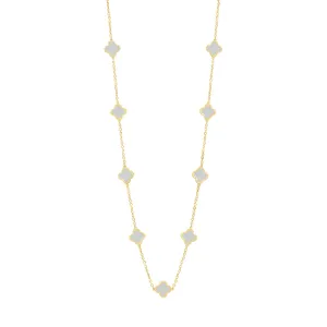 10K Yellow Gold (7mm) Designer Clover Style Mother of Pearl Necklace