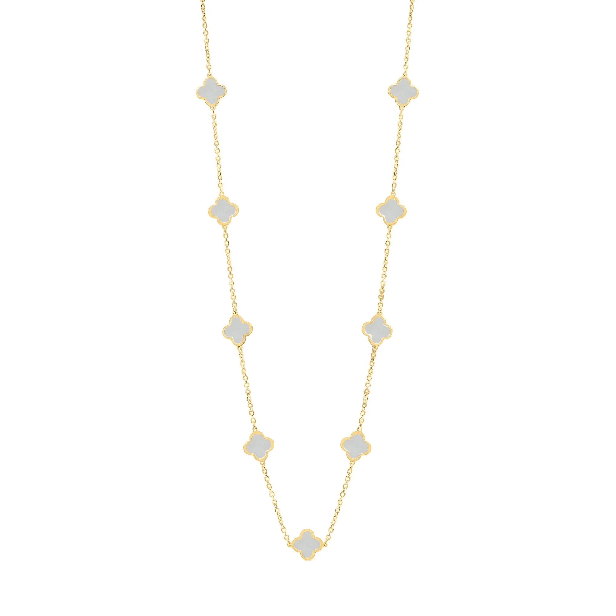 10K Yellow Gold (7mm) Designer Clover Style Mother of Pearl Necklace