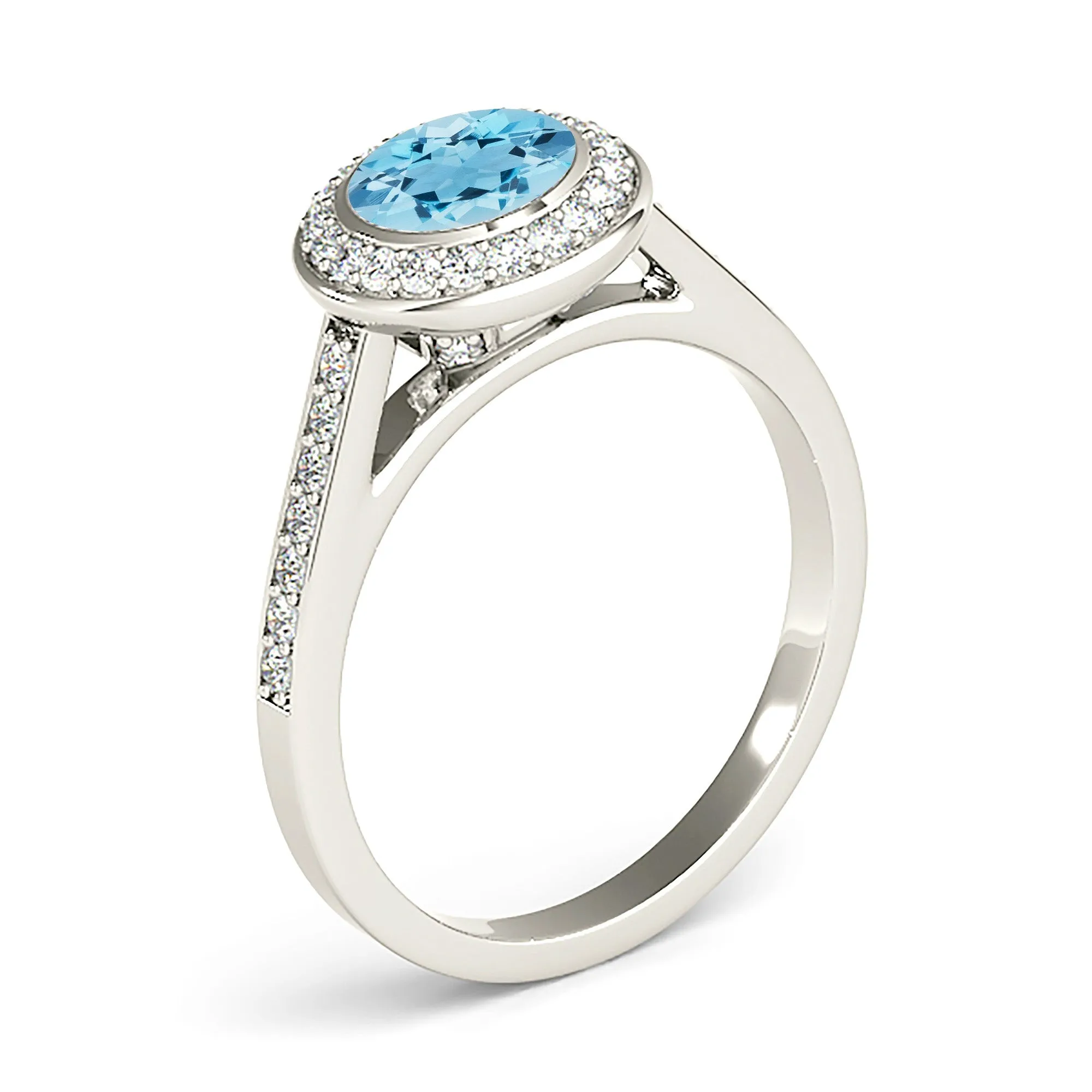 1.10 ct. Genuine Aquamarine Ring With Halo and Delicate Diamond Band