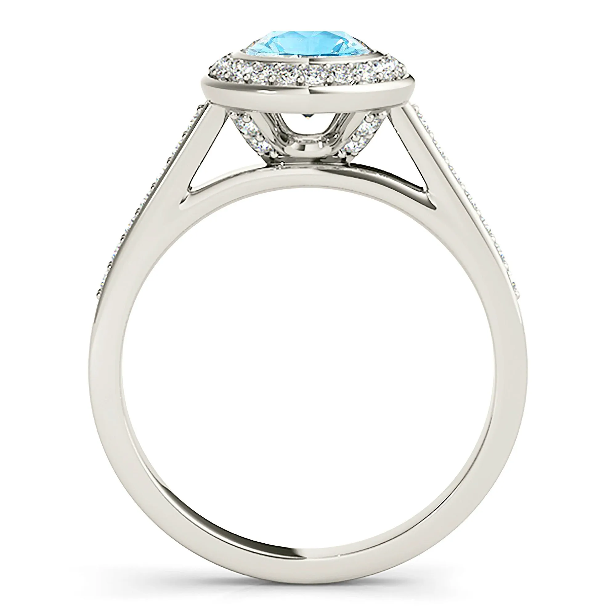 1.10 ct. Genuine Aquamarine Ring With Halo and Delicate Diamond Band
