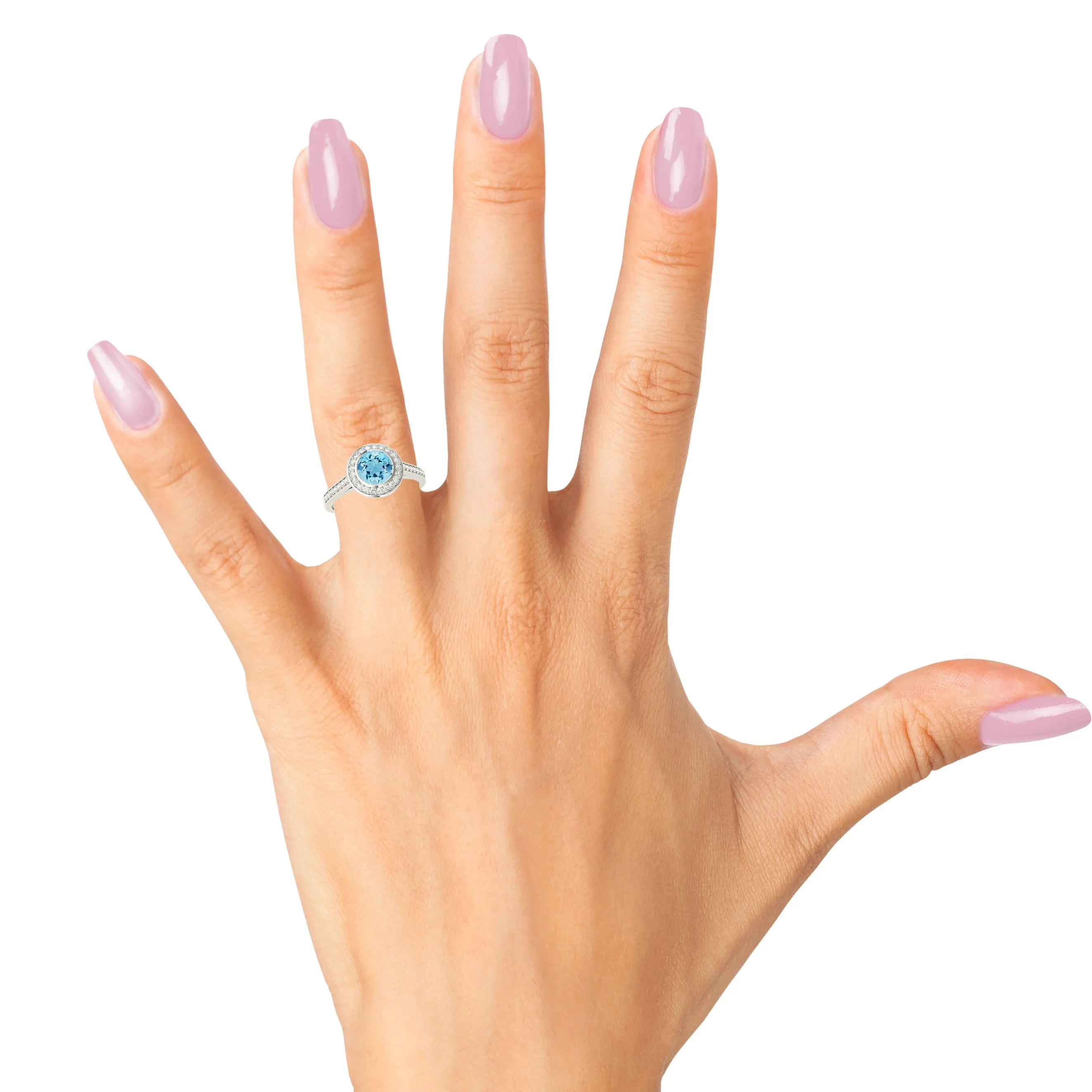 1.10 ct. Genuine Aquamarine Ring With Halo and Delicate Diamond Band