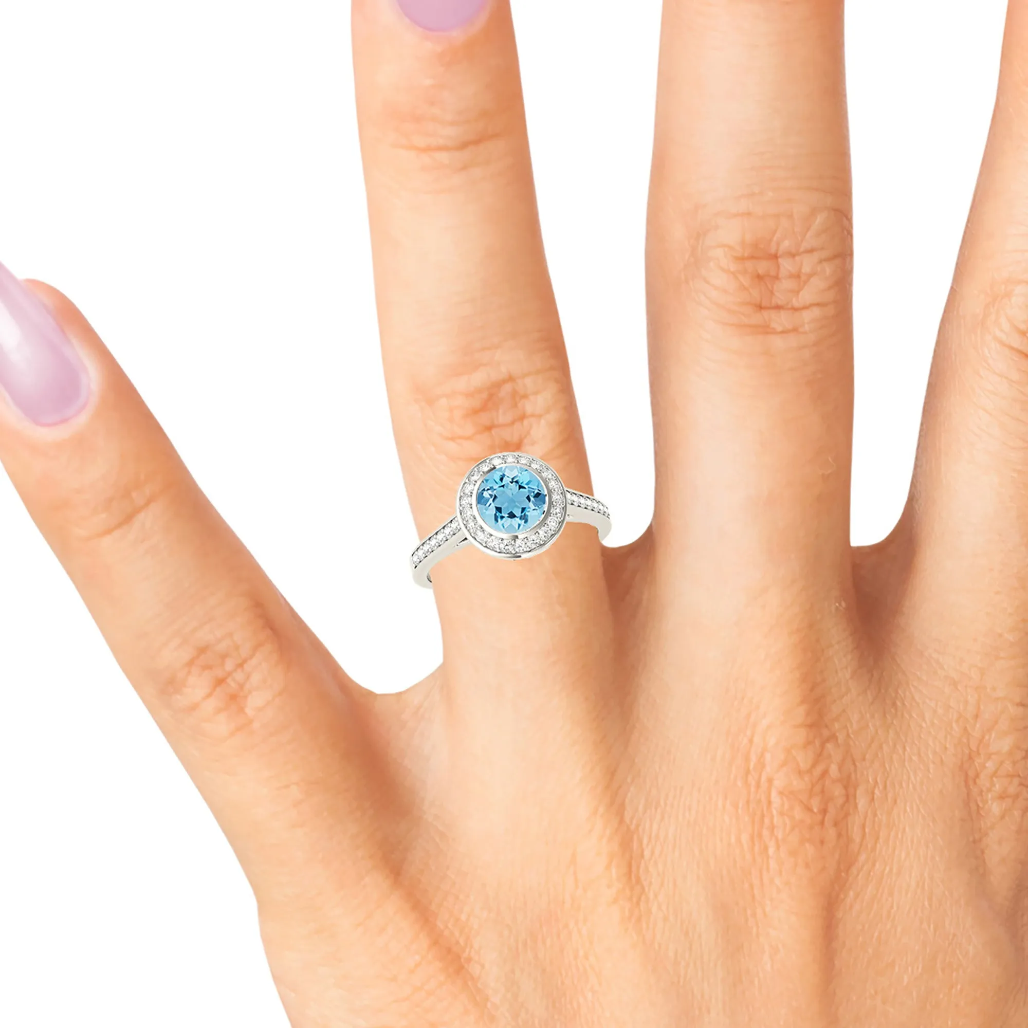 1.10 ct. Genuine Aquamarine Ring With Halo and Delicate Diamond Band