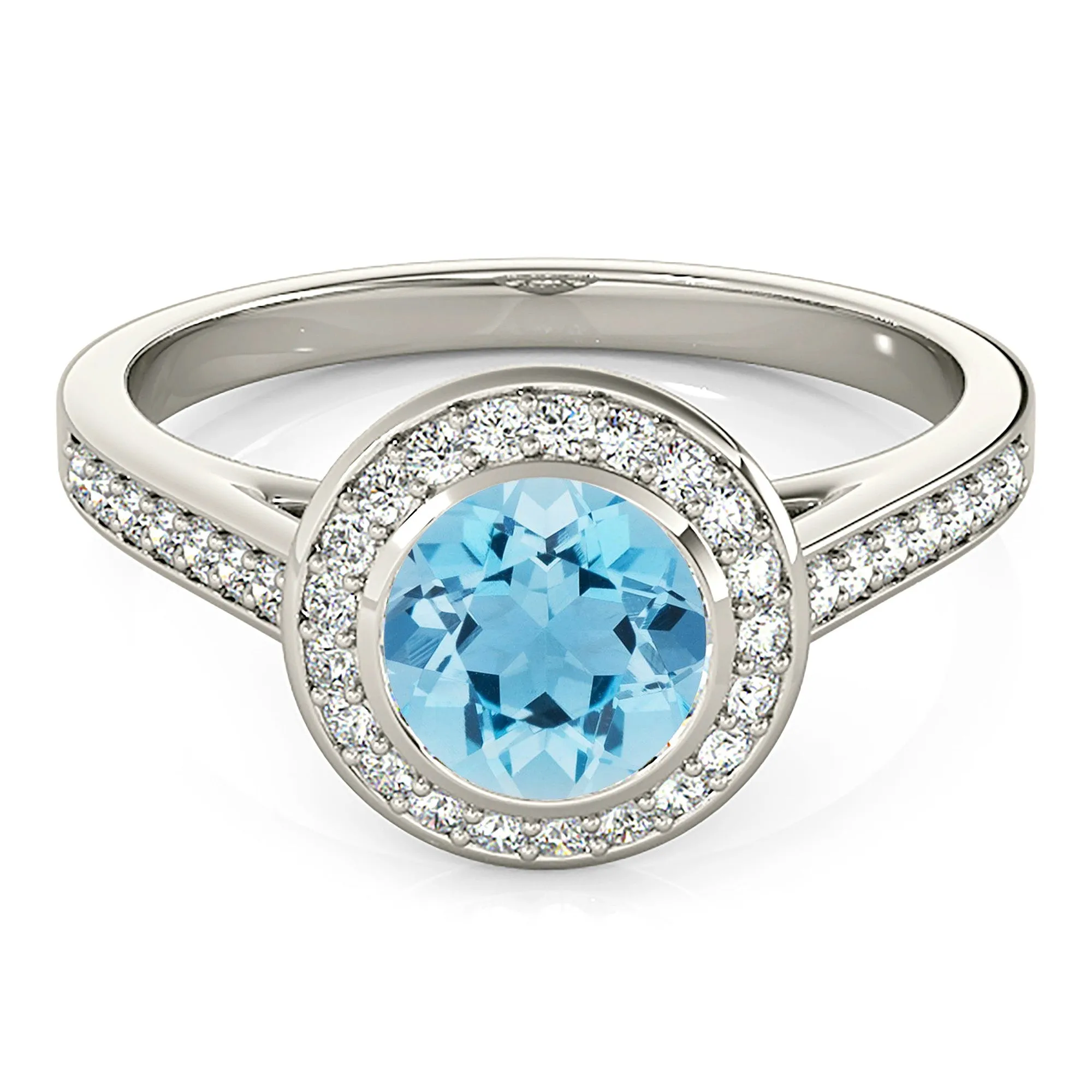 1.10 ct. Genuine Aquamarine Ring With Halo and Delicate Diamond Band
