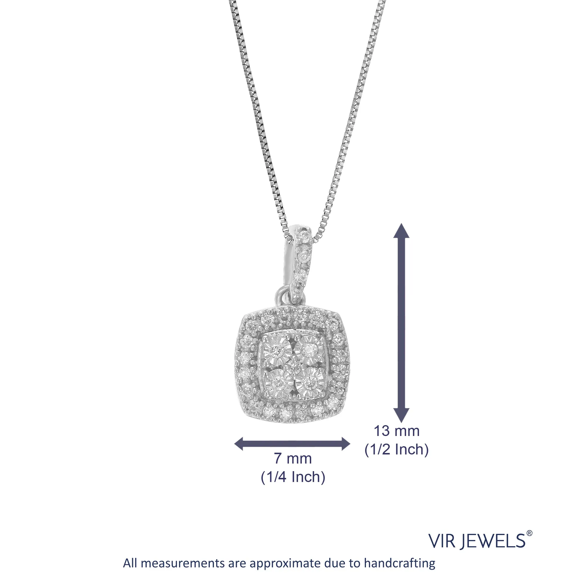 1/10 cttw Lab Grown Cushion Cluster Diamond Pendant in Silver