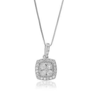 1/10 cttw Lab Grown Cushion Cluster Diamond Pendant in Silver