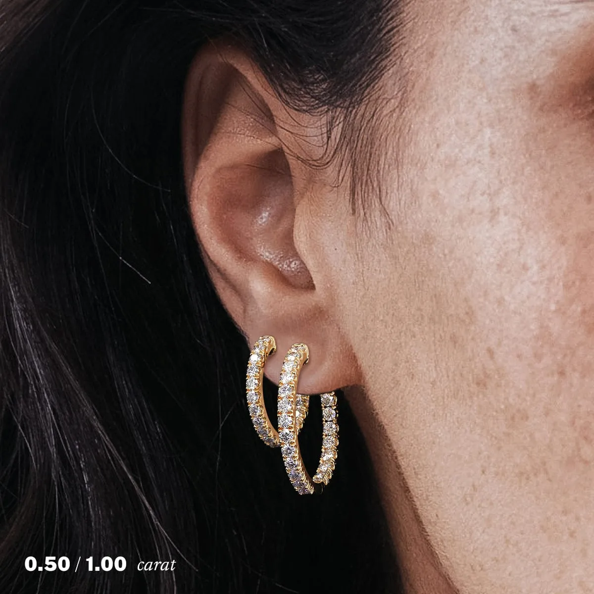 1/2 carat Single Diamond Hoop Earring