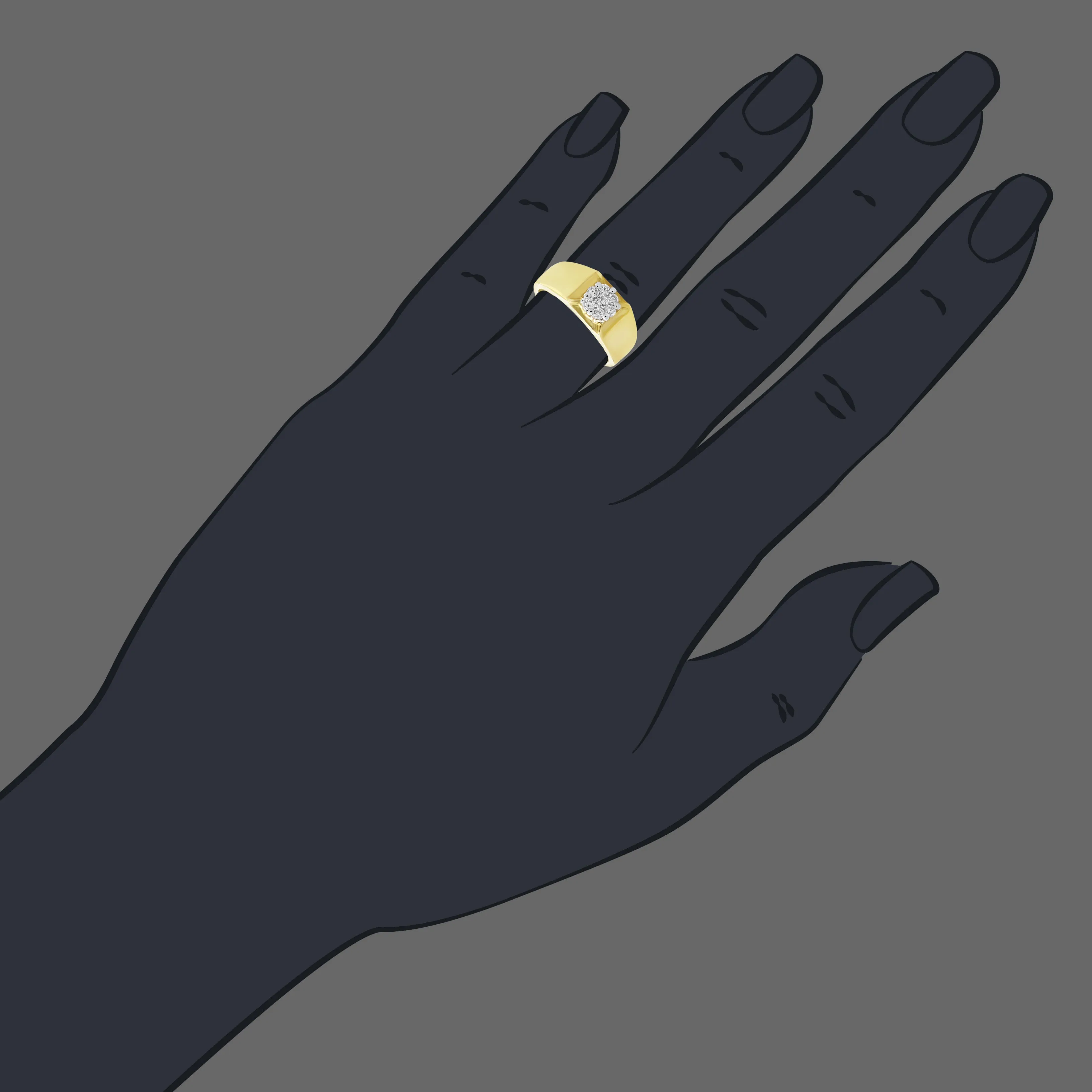 1/2 cttw Diamond Men's Solitaire Cluster Ring in 14K Yellow Gold