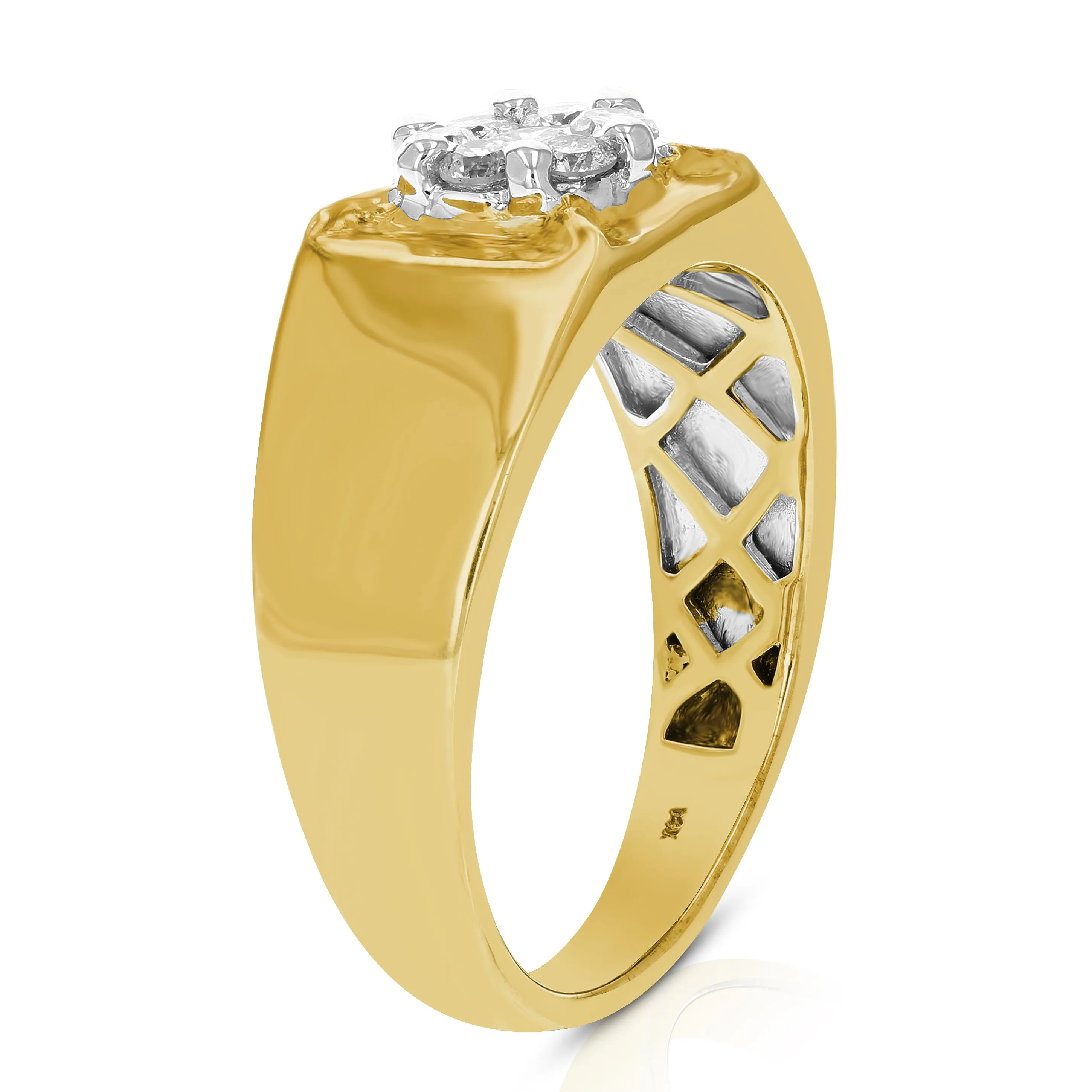 1/2 cttw Diamond Men's Solitaire Cluster Ring in 14K Yellow Gold