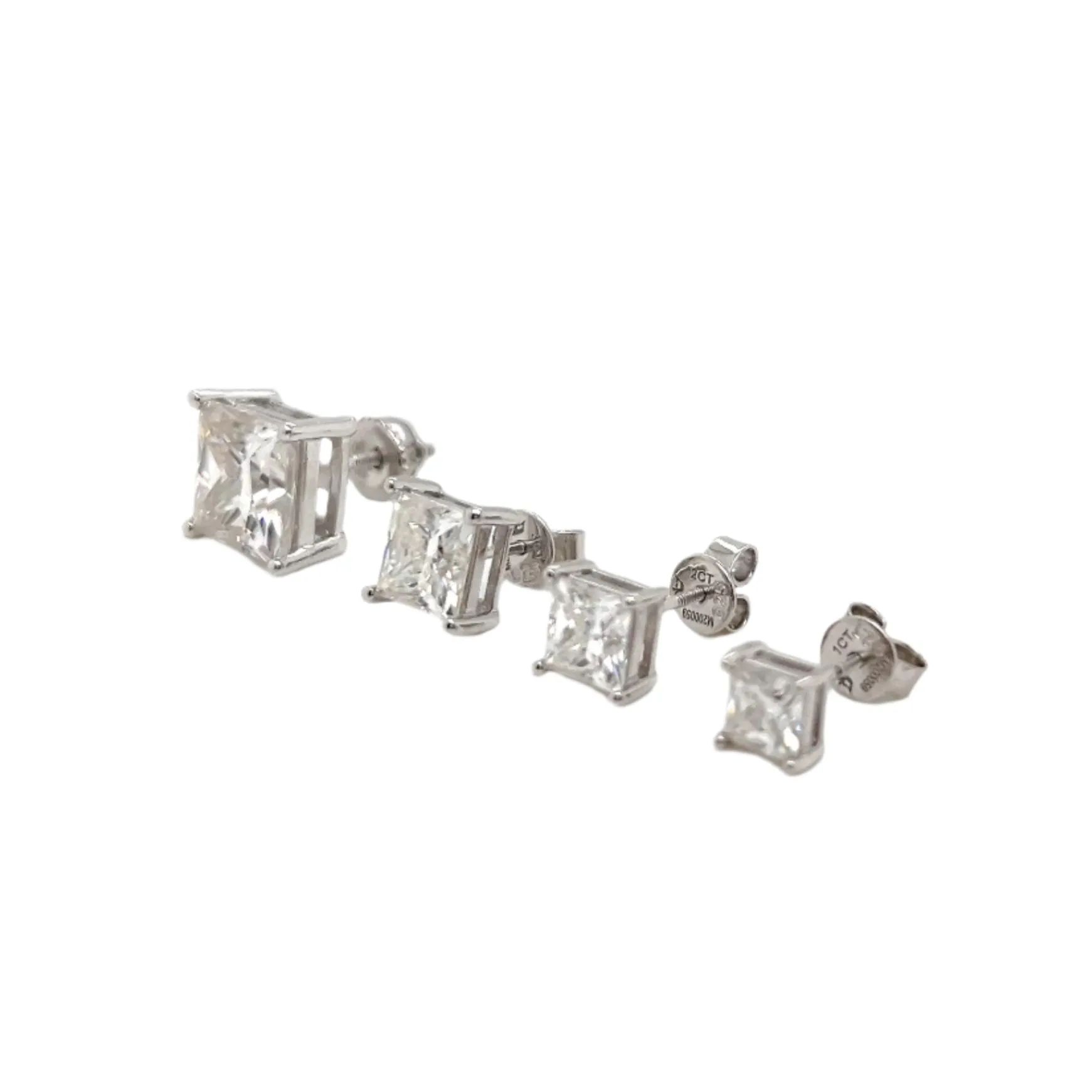 1/2/3CT Lab-Created Moissanite Sterling Silver Square Crystal Earrings 4 Prongs Stud Earrings - M200059