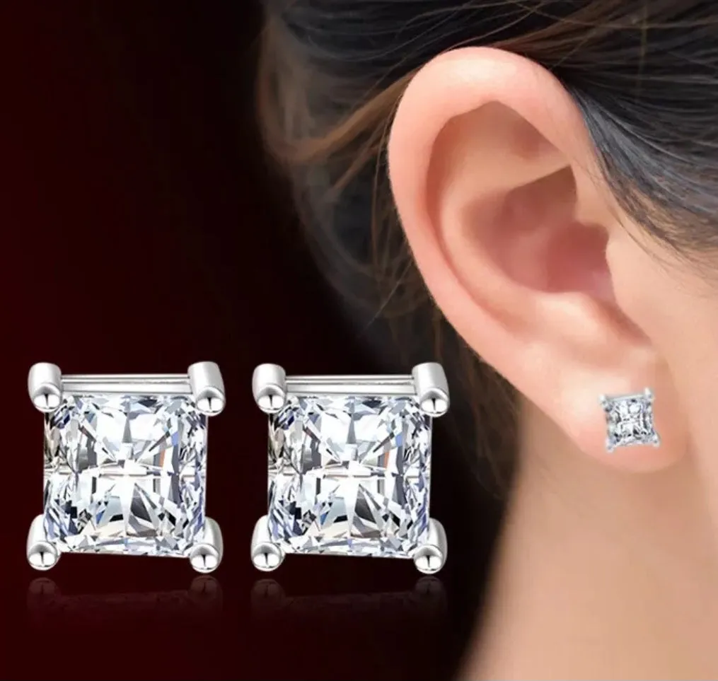 1/2/3CT Lab-Created Moissanite Sterling Silver Square Crystal Earrings 4 Prongs Stud Earrings - M200059