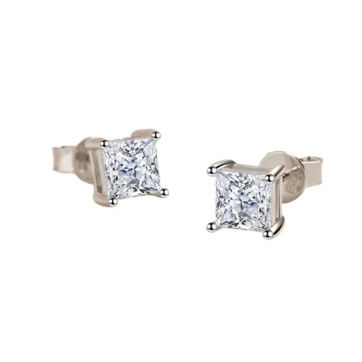 1/2/3CT Lab-Created Moissanite Sterling Silver Square Crystal Earrings 4 Prongs Stud Earrings - M200059