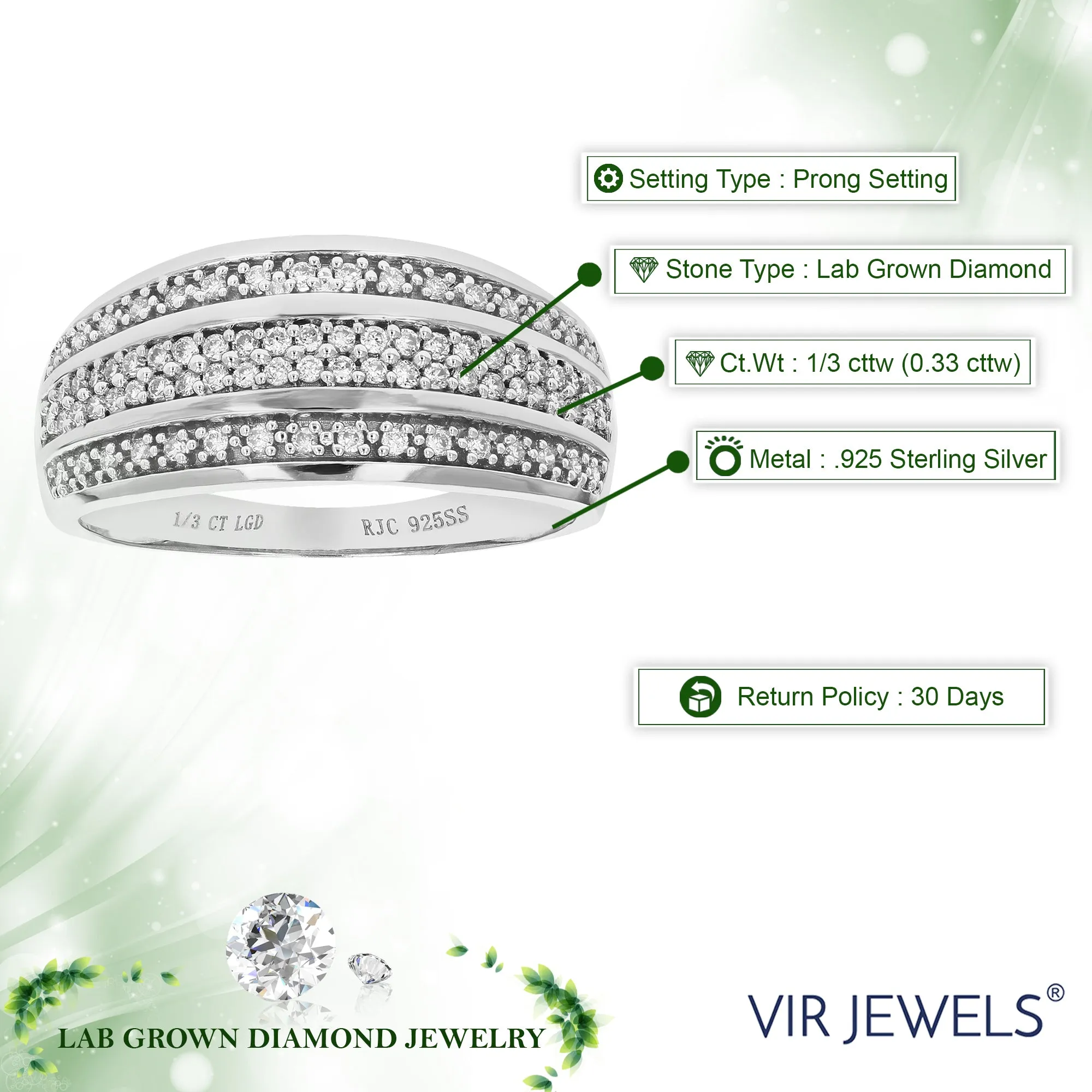 1/3 cttw Lab Grown Diamond Pave Wedding Band in Sterling Silver