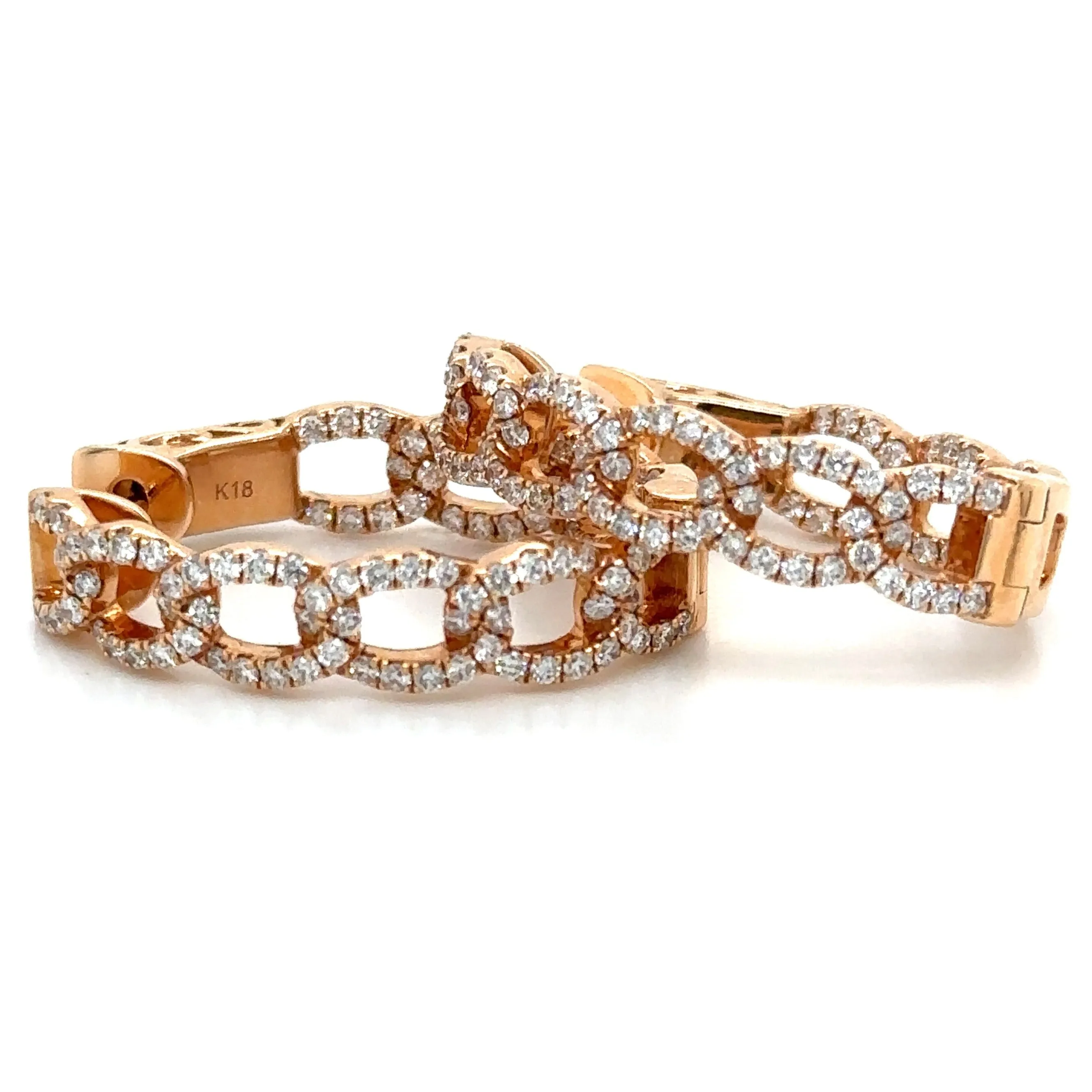 1.33ct tw Diamond & Gold Link Oval Inside-out Hoop Earrings