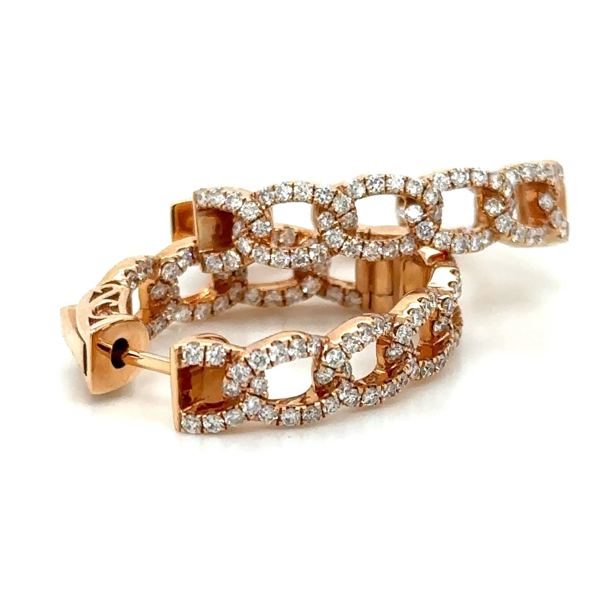 1.33ct tw Diamond & Gold Link Oval Inside-out Hoop Earrings
