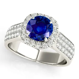 1.35 ct. Genuine Blue Round Sapphire Ring Cushion Halo Style