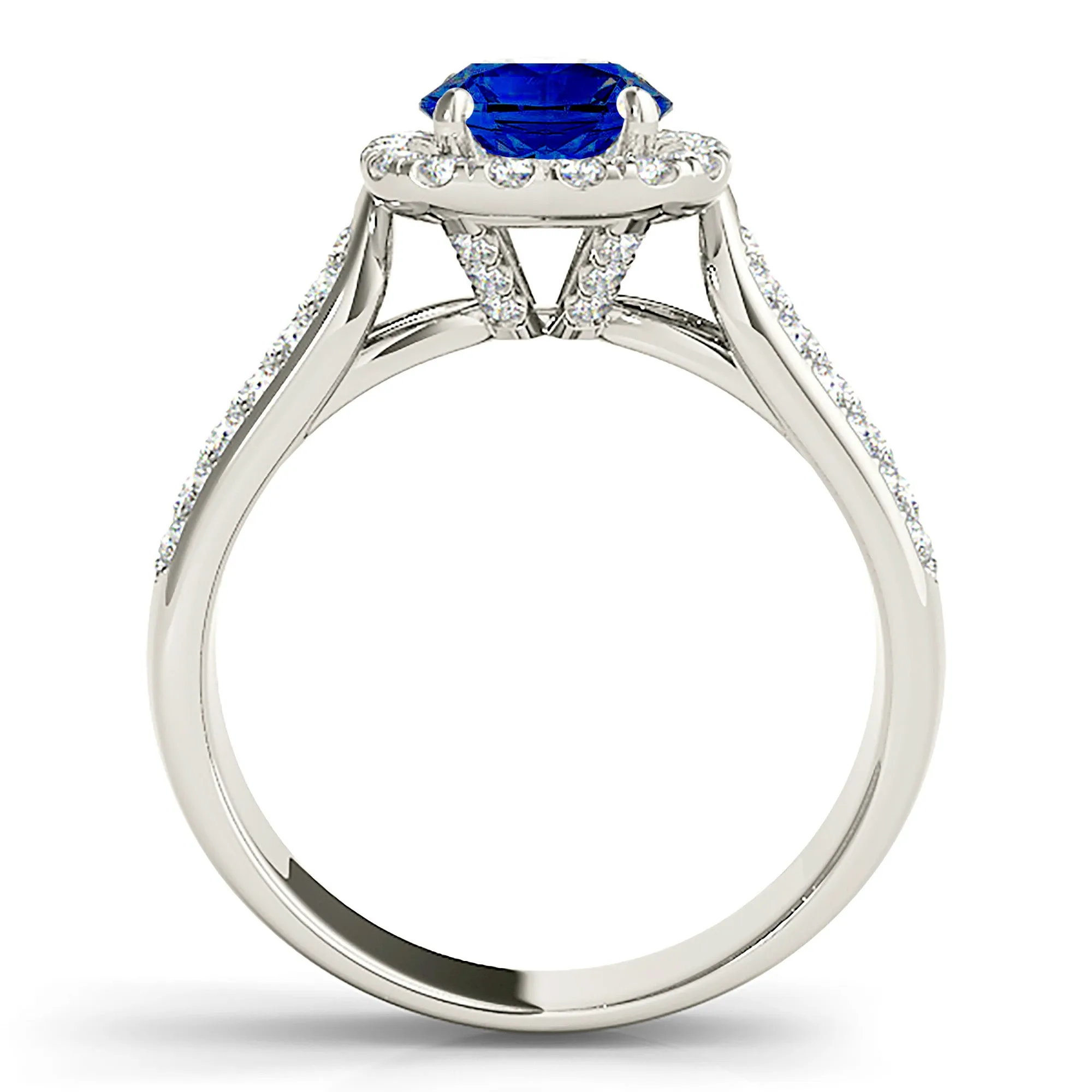 1.35 ct. Genuine Blue Round Sapphire Ring Cushion Halo Style