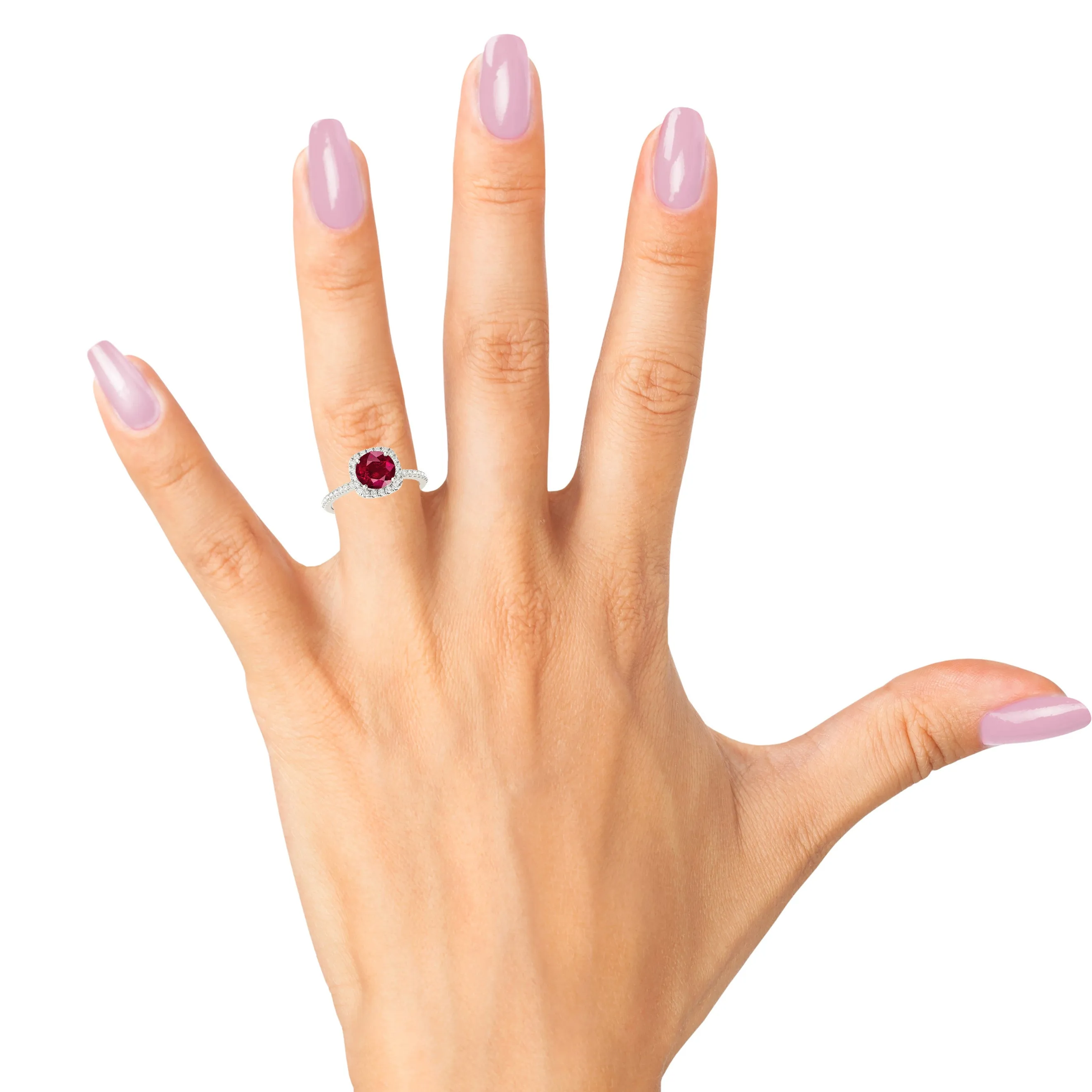 1.35 ct. Genuine Round Ruby Ring With Cushion Halo