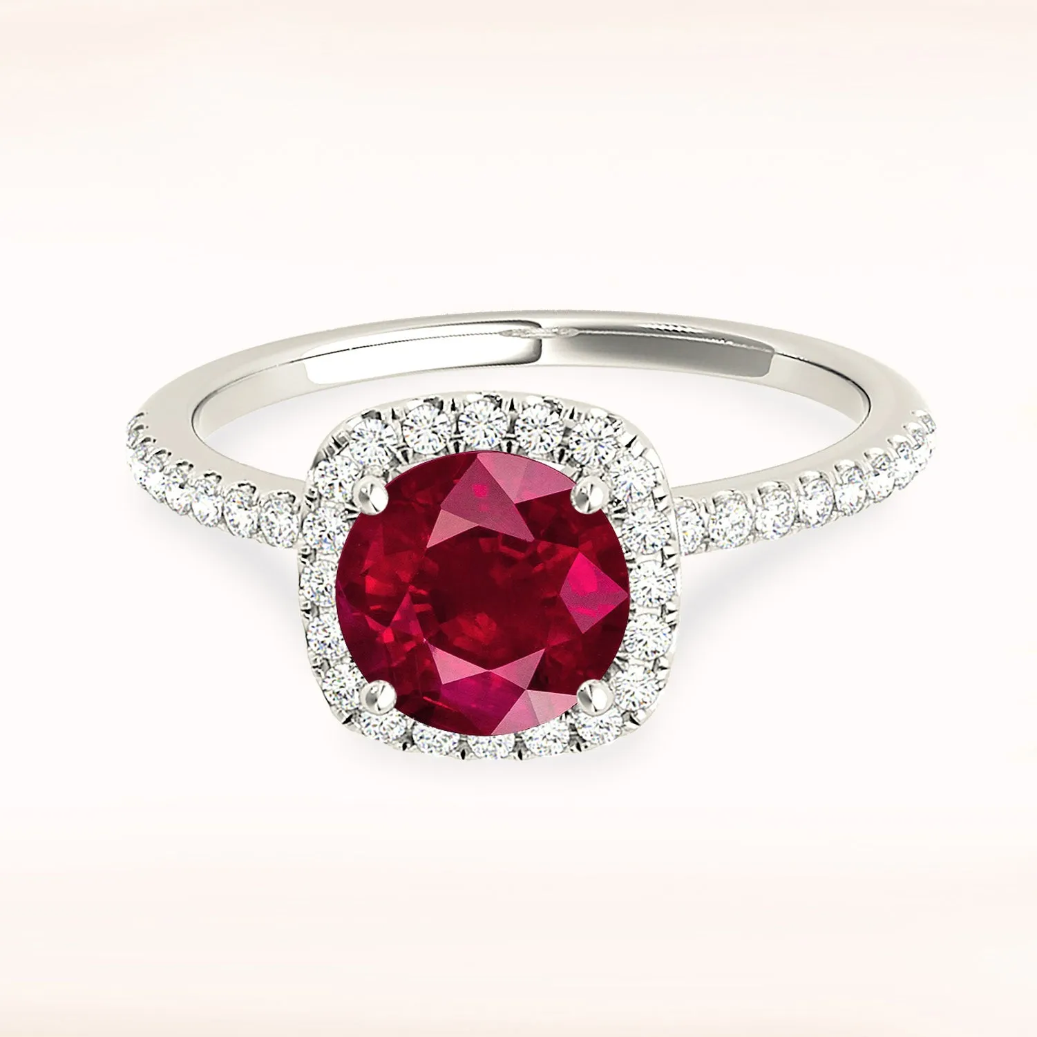 1.35 ct. Genuine Round Ruby Ring With Cushion Halo