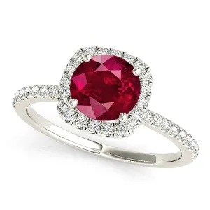 1.35 ct. Genuine Round Ruby Ring With Cushion Halo