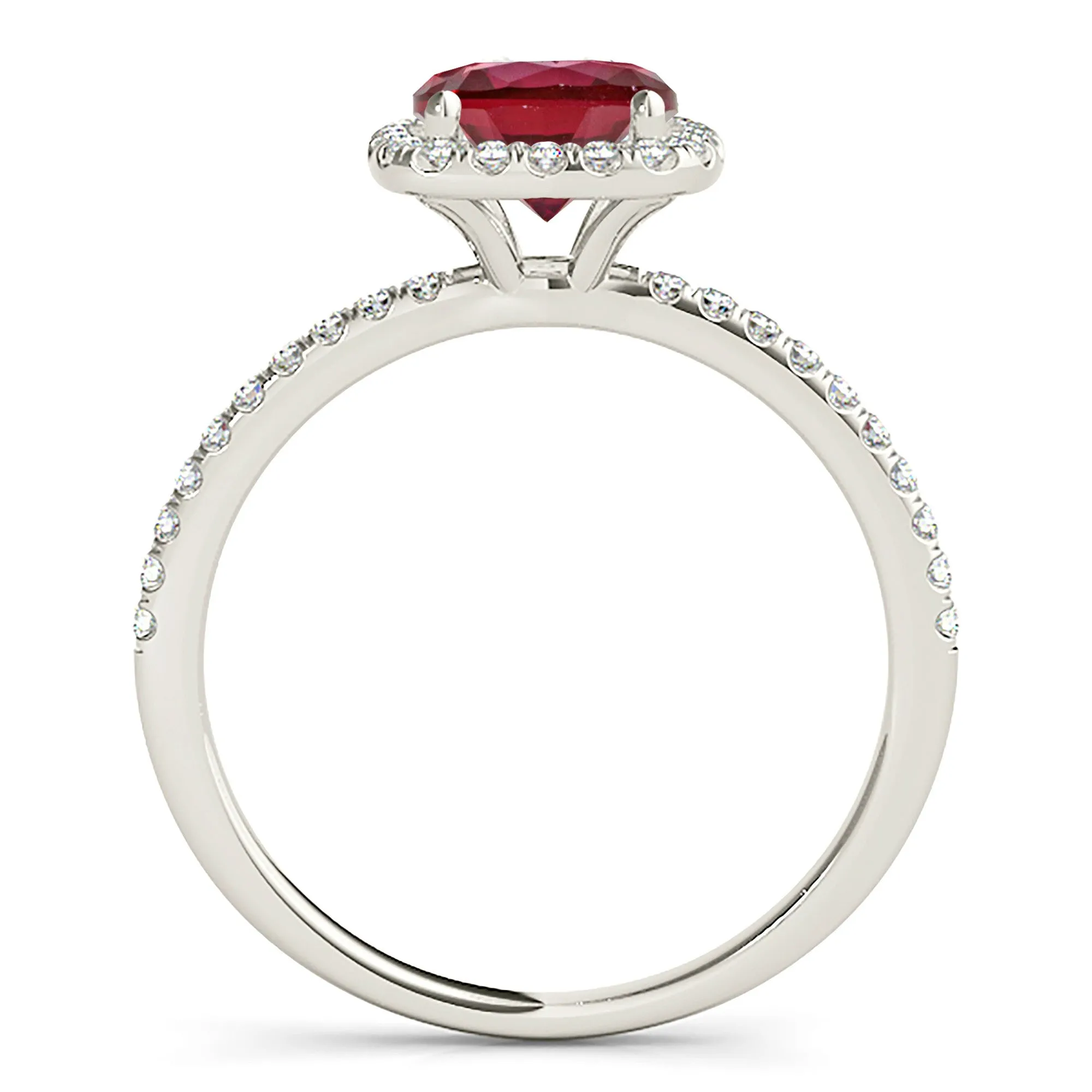 1.35 ct. Genuine Round Ruby Ring With Cushion Halo