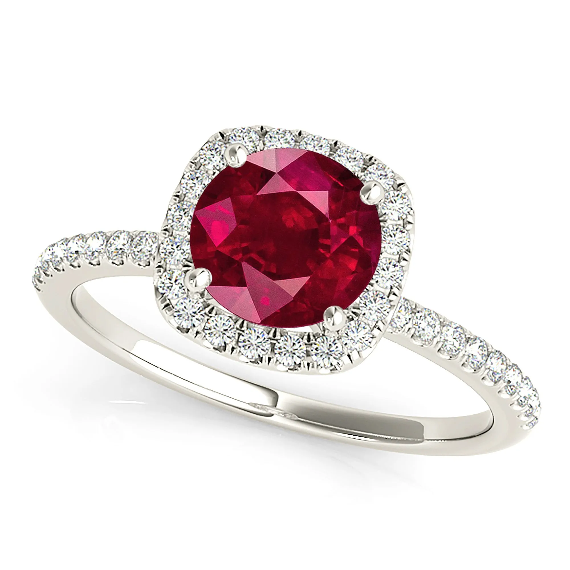 1.35 ct. Genuine Round Ruby Ring With Cushion Halo
