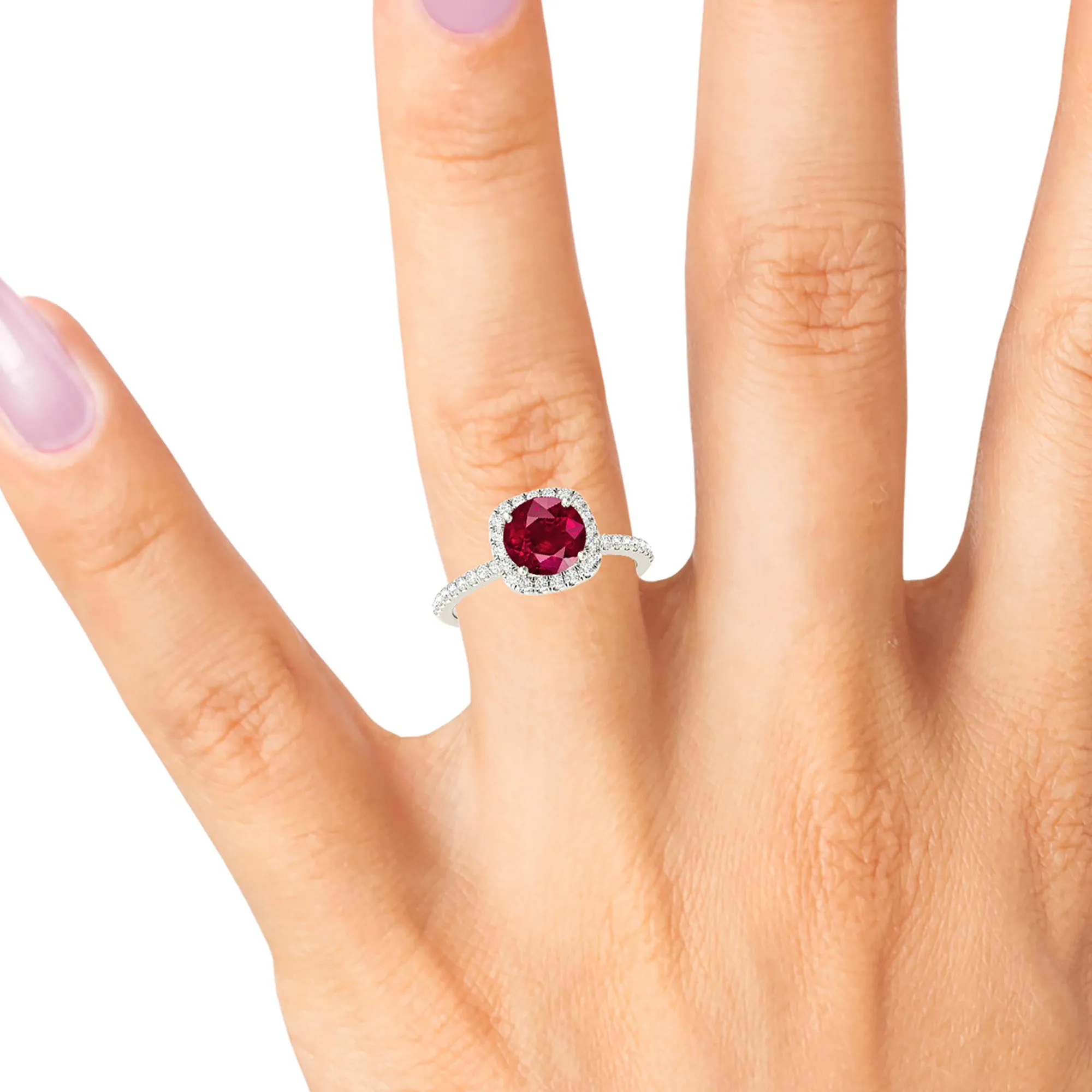 1.35 ct. Genuine Round Ruby Ring With Cushion Halo