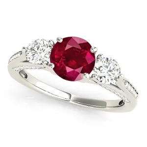 1.35 ct. Genuine Ruby ring With Two Round Side Diamonds